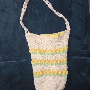 Elegant Crochet Crossbody Bag - Cream, Yellow, and Green